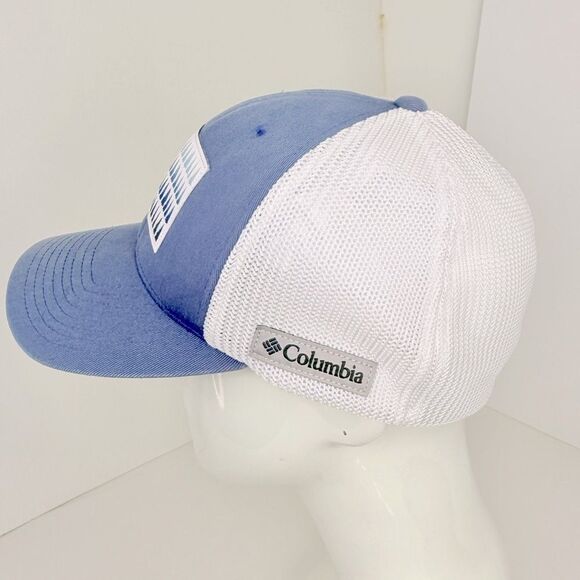 Columbia Blue Canvas White Mesh Tree Flag FlexFit Trucker Hat - Picture 9 of 16